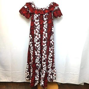 Ky's Hibiscus Floral Red White Hawaiian Muu Muu Vtg